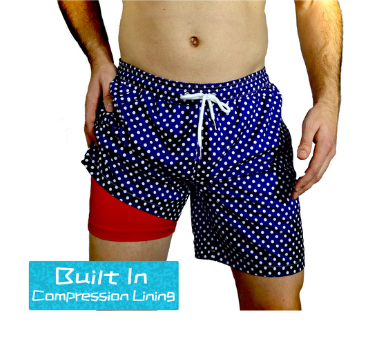 Polka Dot Trunks (Stretchy Bottoms, Compression Lined)